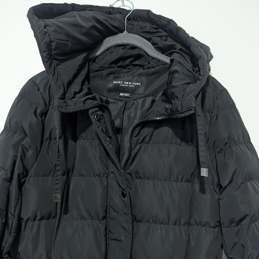 Marc New York Black Puffer Quilted Coat Zipper Hooded Jacket Parka - Picture 3 of 6